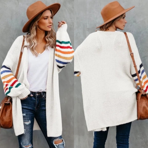 . Shop Hope’s Rainbow/Colorful Ivory Long Open Cardigan - Picture 7 of 11